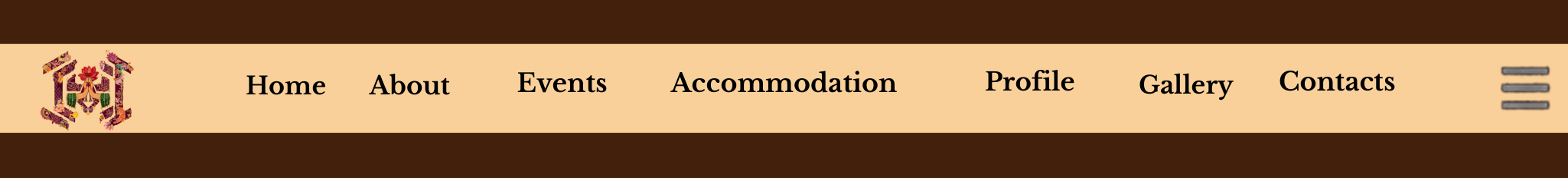 Navigation Bar: Home, About, Events, Accommodation, Profile, Gallery, Contacts